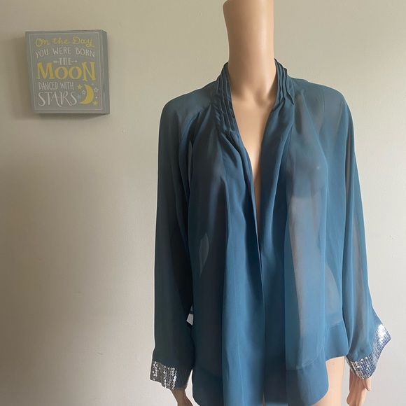3/$35 Soft Surroundings Sequin Sleeve  Sheer Cardigan - Picture 7 of 11